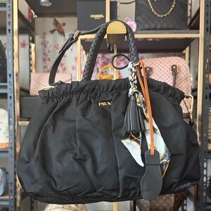 Prada Tessuto two way bauletto style nylon black bag